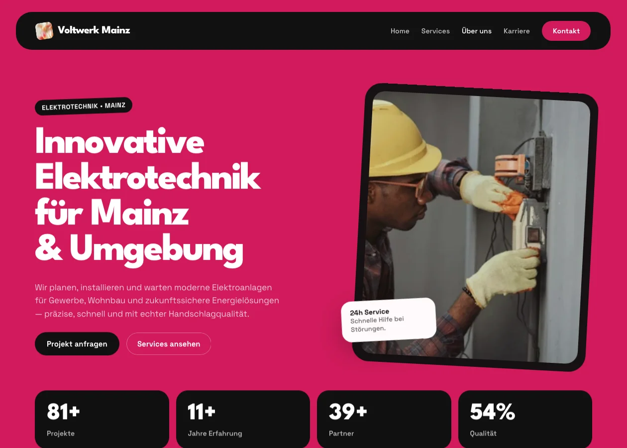 Voltwerk Mainz — Hero der Elektriker-Website